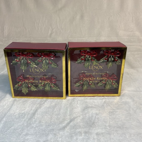 Lenox Other - Lenox Holiday Dimension Christmas 2 SETS (8) Napkin Rings table holly berry Gold